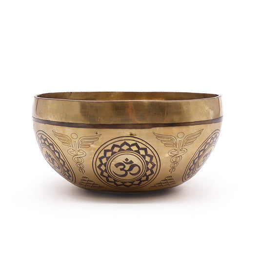 Om & Chakra Tibetan Brass Singing Bowl - 16cm