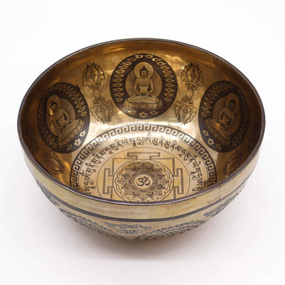 Om & Buddha Tibetan Brass Singing Bowl - 21cm