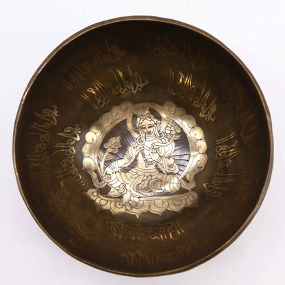 Brass Golden Tara Singing Bowl Set | Tibetan Sound Healing Gift