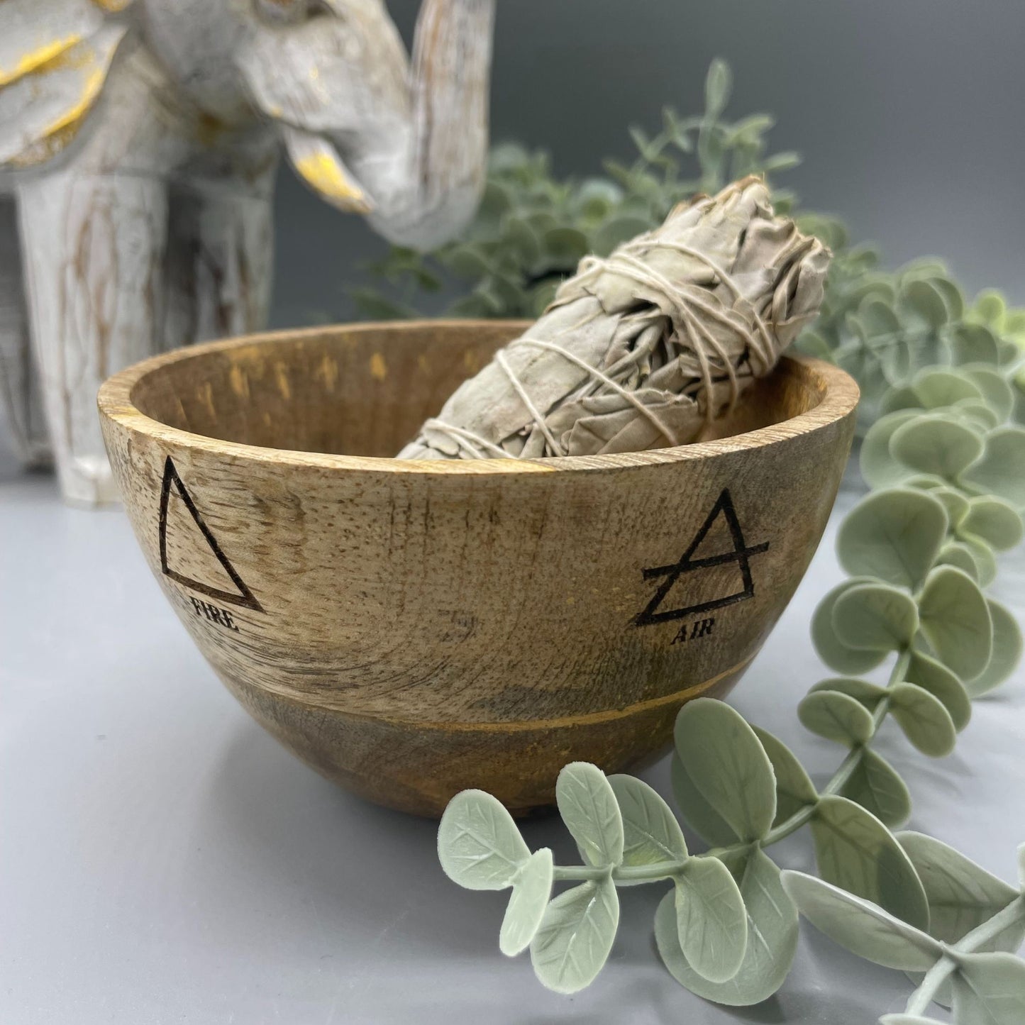 Wooden Smudge & Ritual Offerings Bowl - Four Elements - Crystal Nest