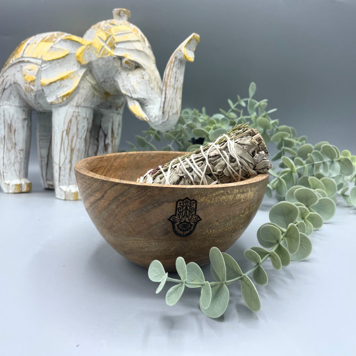 Wooden Smudge & Ritual Offerings Bowl - Hamsa - Crystal Nest