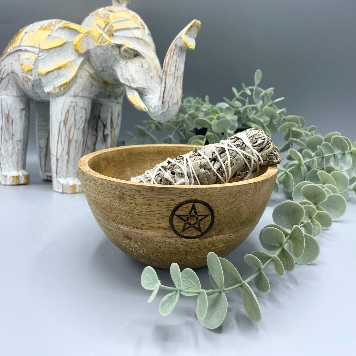 Wooden Smudge & Ritual Offerings Bowl - Pentagram - Crystal Nest