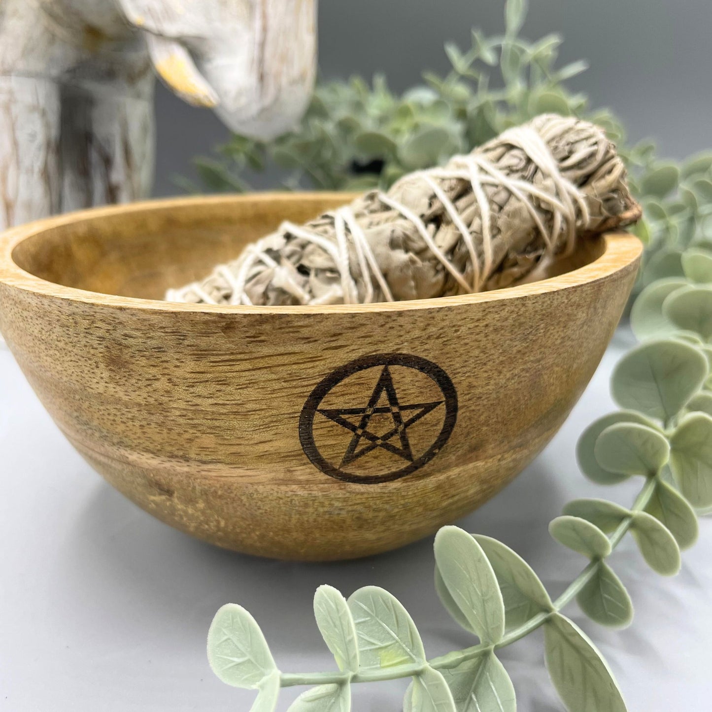 Wooden Smudge & Ritual Offerings Bowl - Pentagram - Crystal Nest