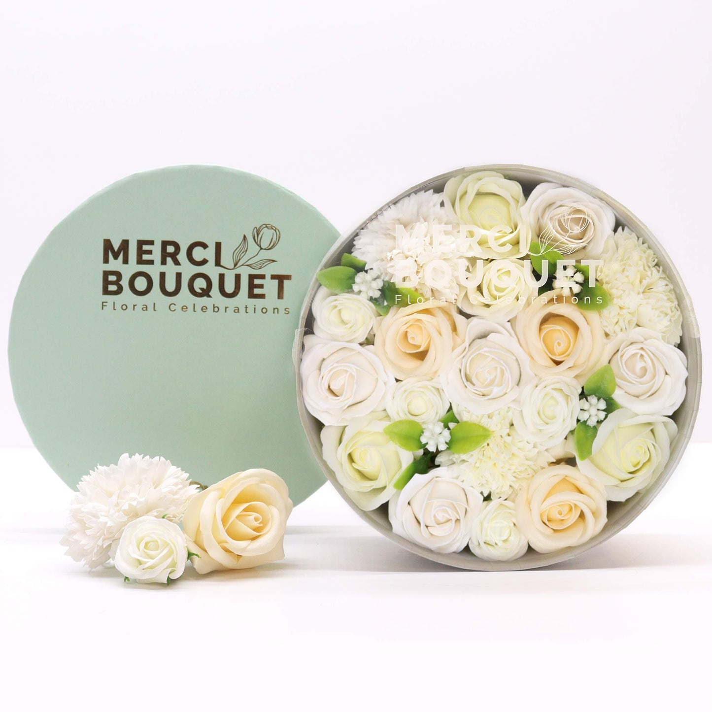 Luxury Soap Flower Bouquet Gift Box | White & Ivory Wedding Bath Gift - Crystal Nest