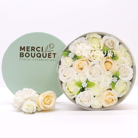 Luxury Soap Flower Bouquet Gift Box | White & Ivory Wedding Bath Gift - Crystal Nest