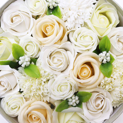 Luxury Soap Flower Bouquet Gift Box | White & Ivory Wedding Bath Gift - Crystal Nest