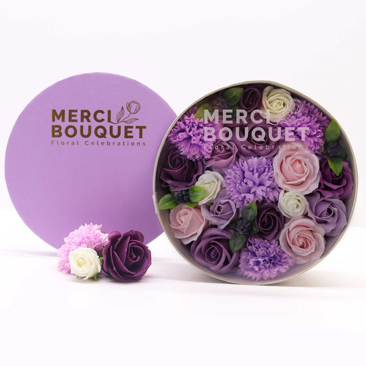 Luxury Soap Flower Bouquet Gift Box | Purple Roses & Carnations - Crystal Nest