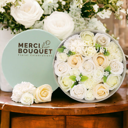 Luxury Soap Flower Bouquet Gift Box | White & Ivory Wedding Bath Gift - Crystal Nest