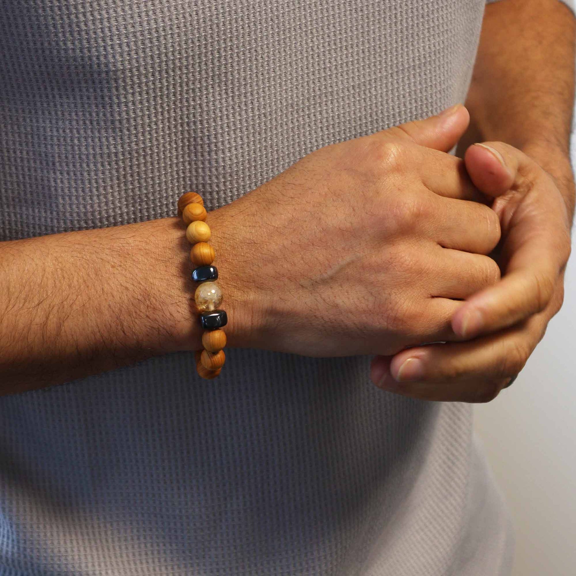 Cedarwood & Citrine Solar Plexus Chakra Bracelet - Crystal Nest