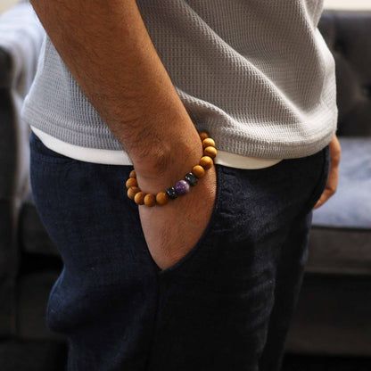 Cedarwood & Amethyst Third Eye Chakra Bracelet - Crystal Nest