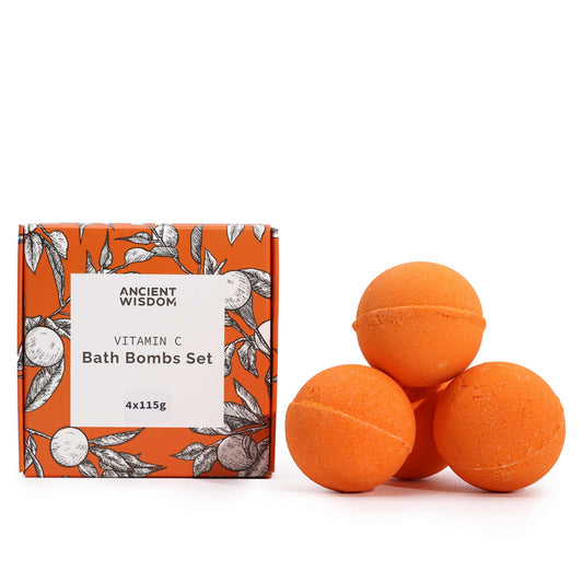 Vitamin C Bath Bomb Gift Set | Glowing Skin & Aromatherapy Bliss | Set of 4 - Crystal Nest