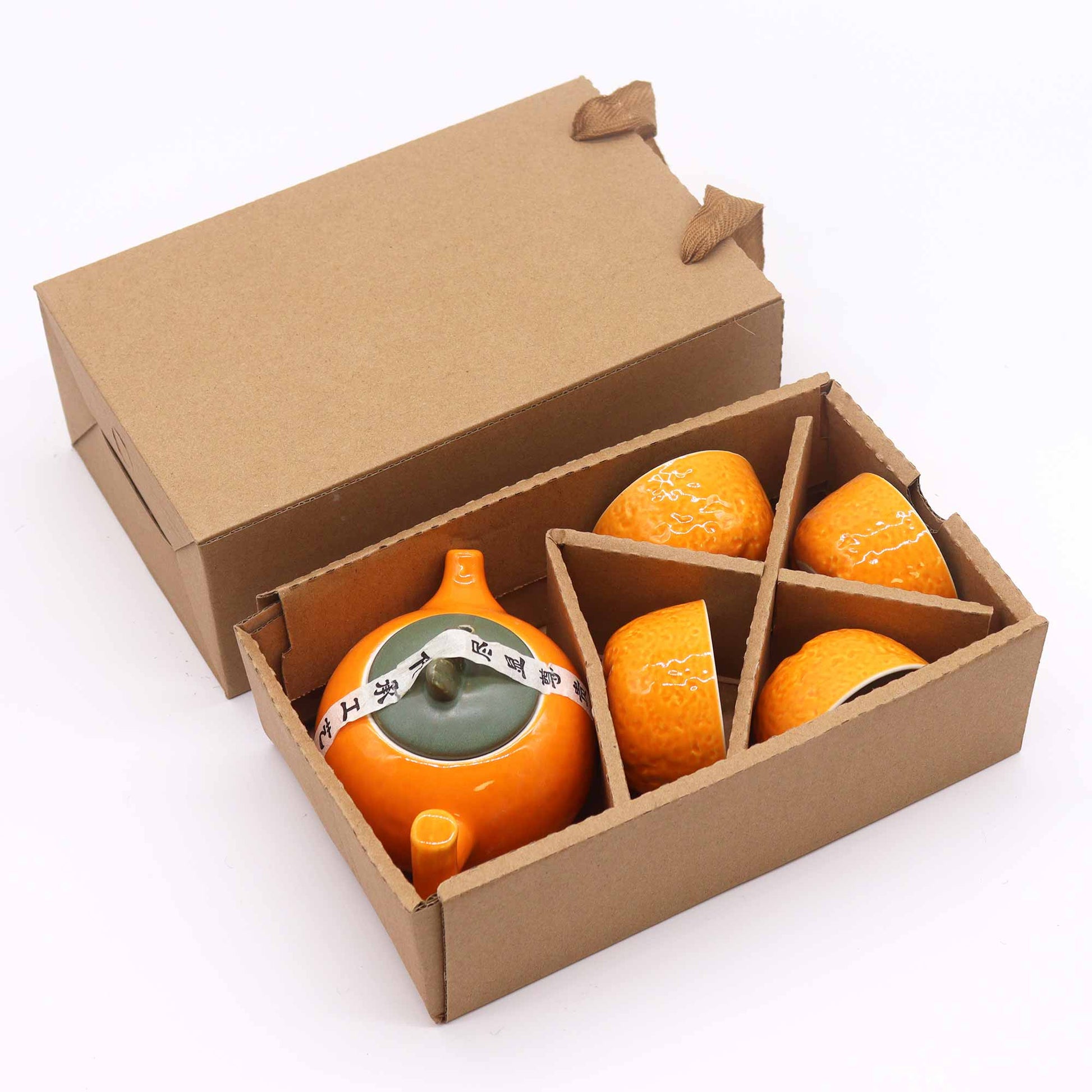 Orange Chinese Gong Fu Teapot & Cup Set - Crystal Nest