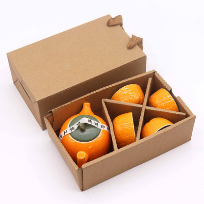 Orange Chinese Gong Fu Teapot & Cup Set - Crystal Nest