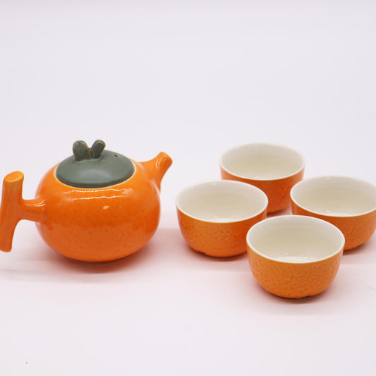 Orange Chinese Gong Fu Teapot & Cup Set