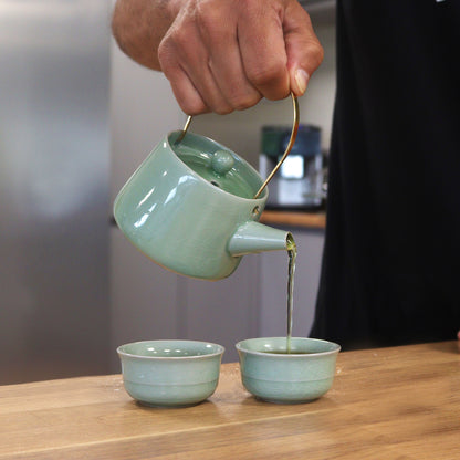 Artisan Jade Green Herbal Teapot Set - Crystal Nest