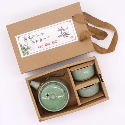 Artisan Jade Green Herbal Teapot Set - Crystal Nest