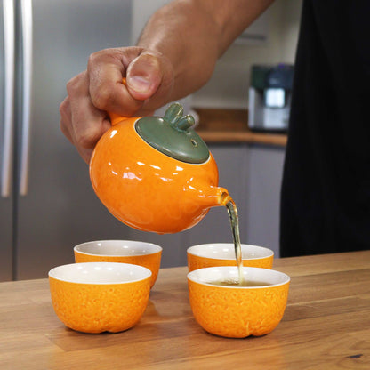 Orange Chinese Gong Fu Teapot & Cup Set - Crystal Nest