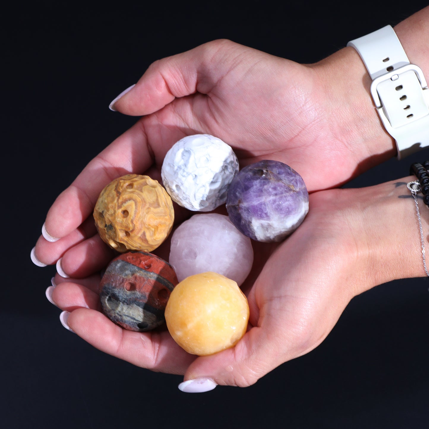 White Howlite Planet on Goldstone Stand - Moon