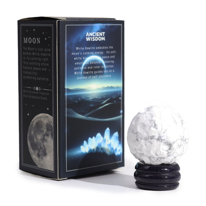 White Howlite Planet on Goldstone Stand - Moon - Crystal Nest