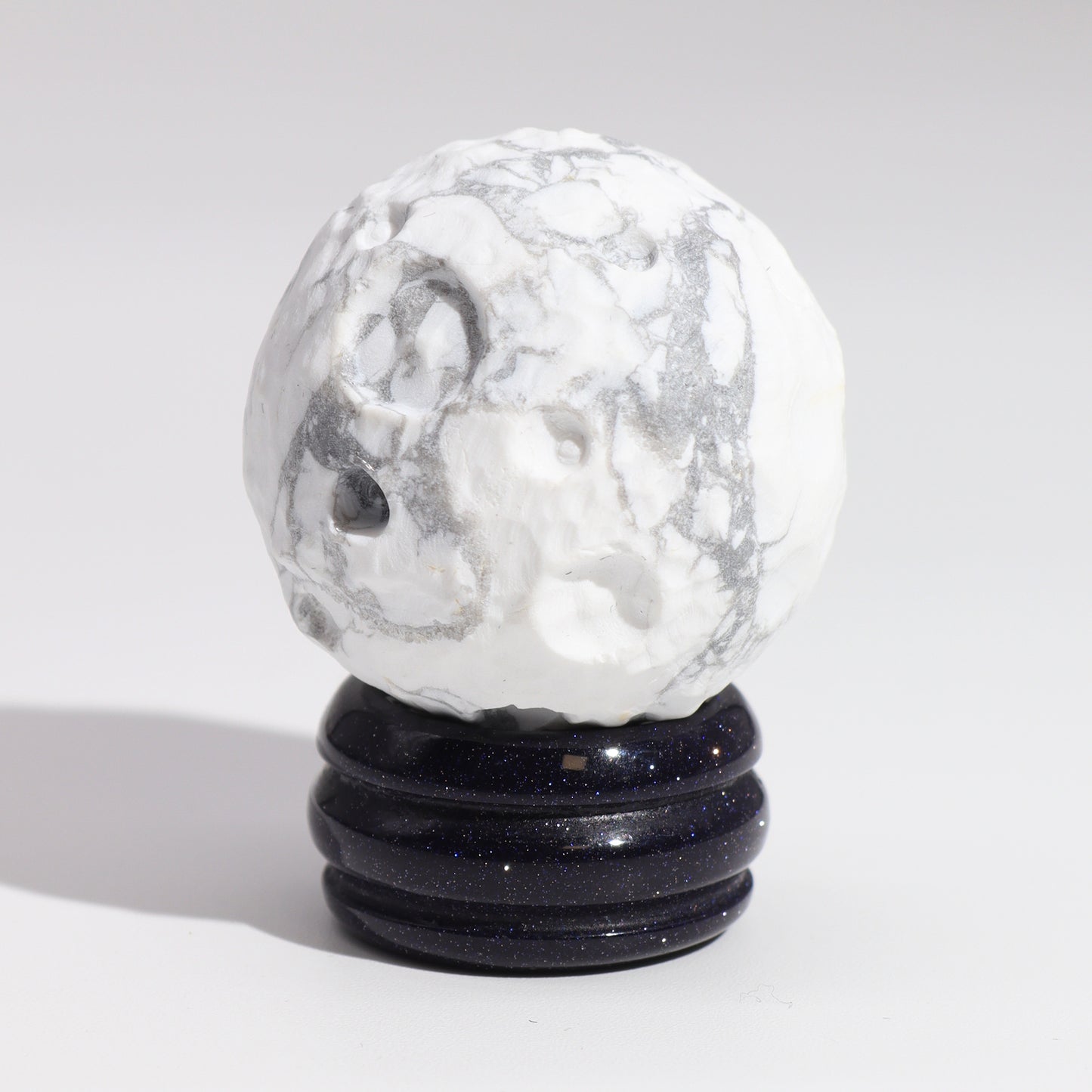 White Howlite Planet on Goldstone Stand - Moon