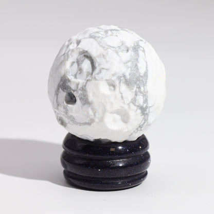 White Howlite Planet on Goldstone Stand - Moon - Crystal Nest