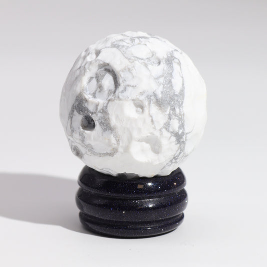 White Howlite Planet on Goldstone Stand - Moon