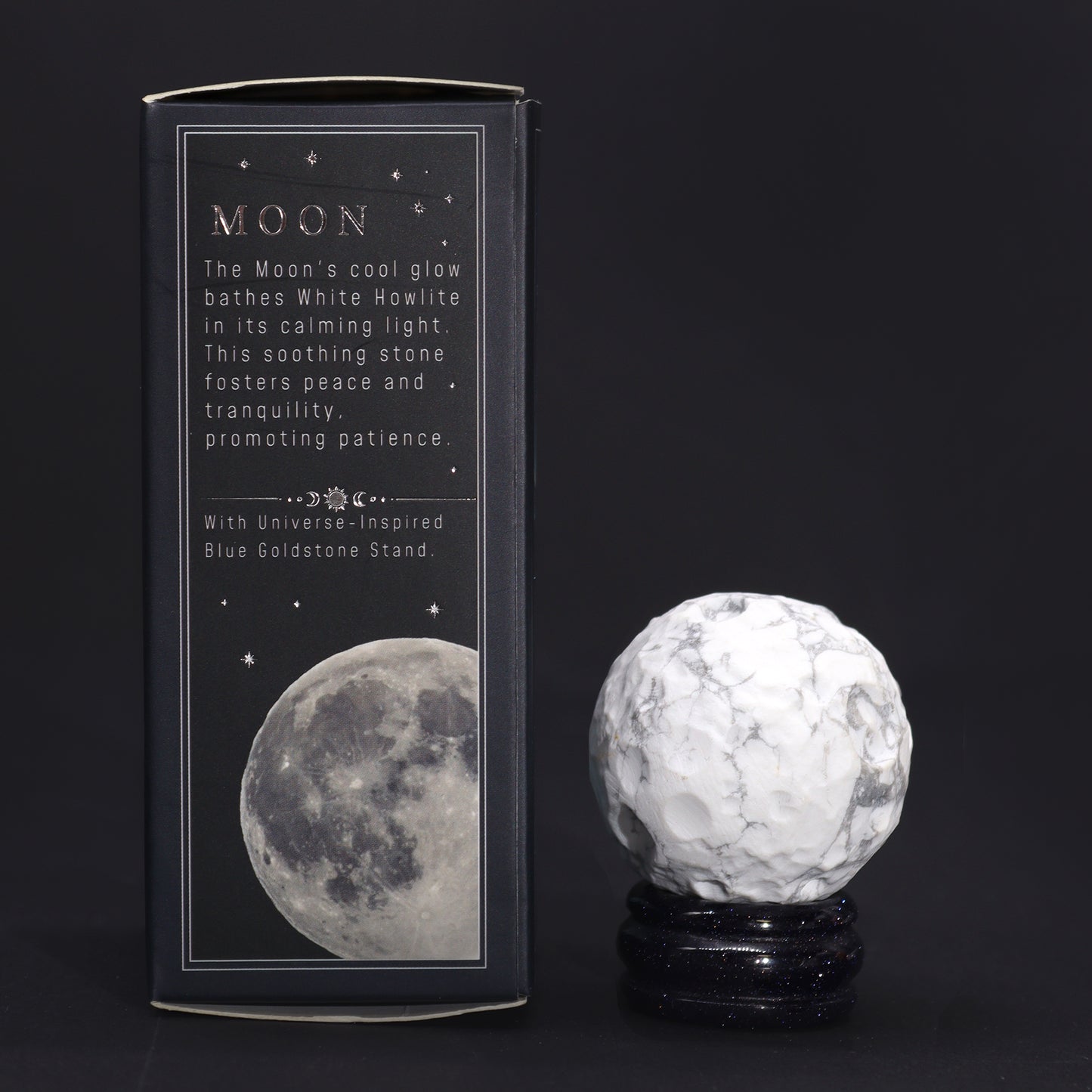 White Howlite Planet on Goldstone Stand - Moon