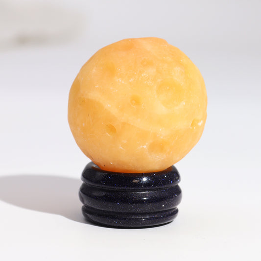 Yellow Jade Planet on Goldstone Stand - Saturn