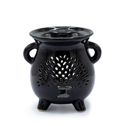 Tree of Life Black Cauldron Oil Burner - Crystal Nest