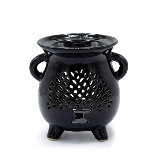 Tree of Life Black Cauldron Oil Burner - Crystal Nest