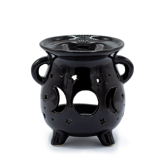 Black Moon Phase Cauldron Oil Burner - Crystal Nest