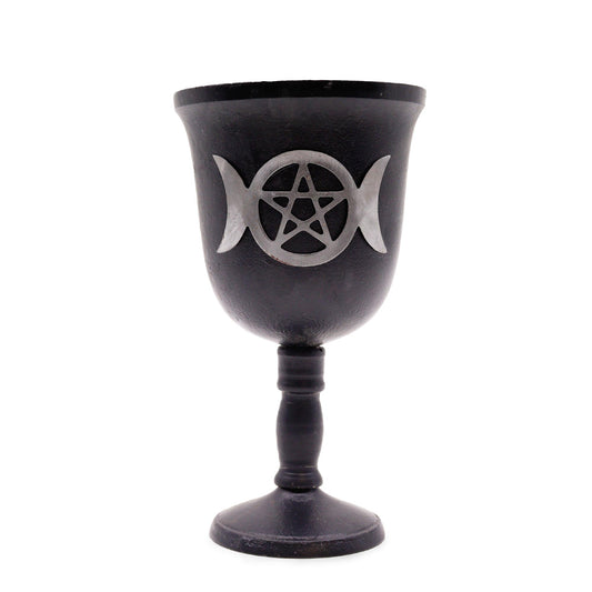 Iron Ritual Goblet – Triple Moon & Pentagram | Altar Accessory