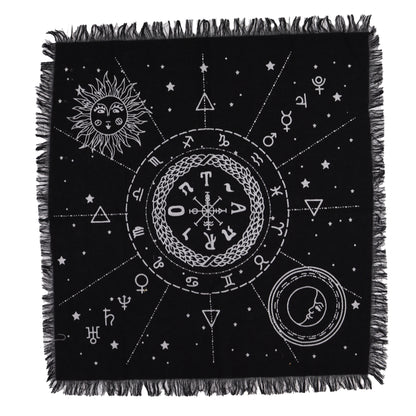 Moon & Sun Chart Altar Cloth | Esoteric Fringed Cotton Tapestry - Crystal Nest