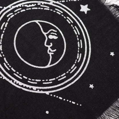 Moon & Sun Chart Altar Cloth | Esoteric Fringed Cotton Tapestry - Crystal Nest