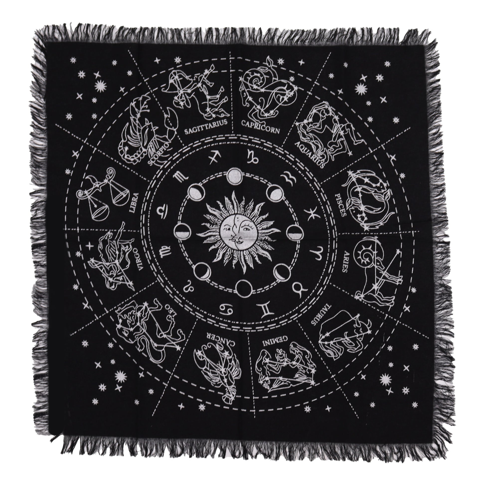 Horoscope Altar Cloth | Esoteric Fringed Cotton Tapestry - Crystal Nest