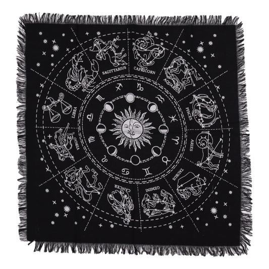 Horoscope Altar Cloth | Esoteric Fringed Cotton Tapestry - Crystal Nest