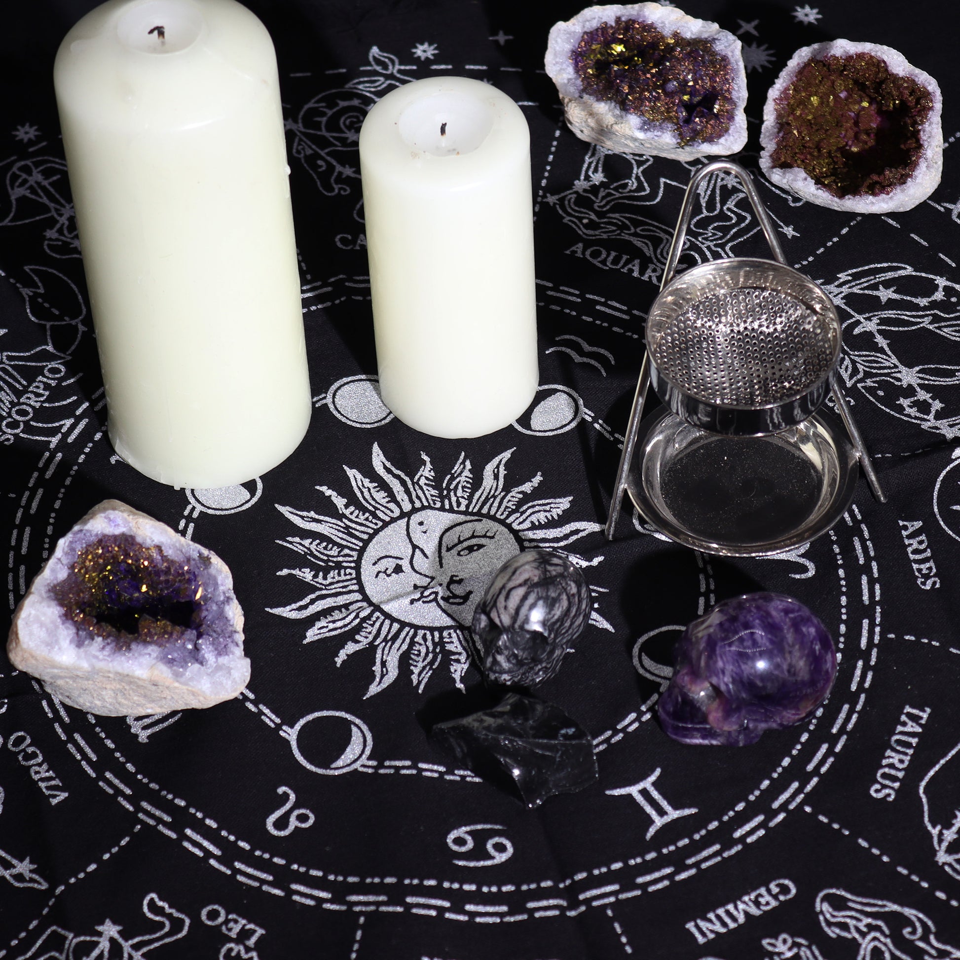 Horoscope Altar Cloth | Esoteric Fringed Cotton Tapestry - Crystal Nest
