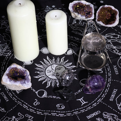Horoscope Altar Cloth | Esoteric Fringed Cotton Tapestry - Crystal Nest