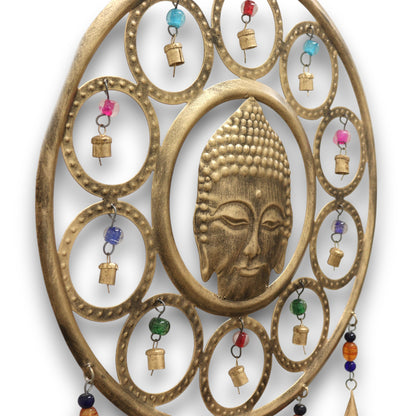 Large Brass 15 Bell Buddha Face Wind Chime | 36cm - Crystal Nest