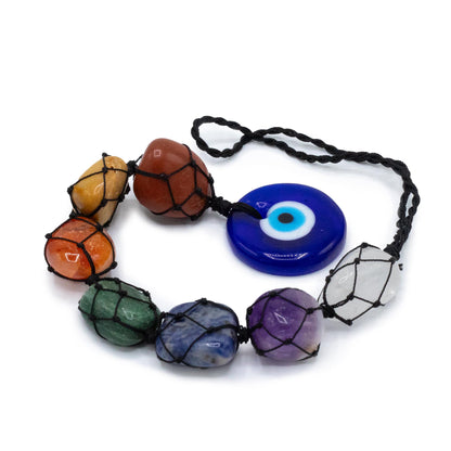 7 Chakra Gemstone and Evil Eye Hanging Pendant | Protection & Energy Balance - Crystal Nest