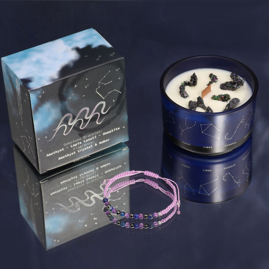 Aquarius Zodiac Crystal Candle with Gemstone Bracelet - Crystal Nest