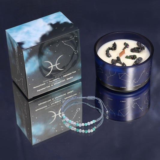 Pisces Zodiac Crystal Candle with Gemstone Bracelet - Crystal Nest