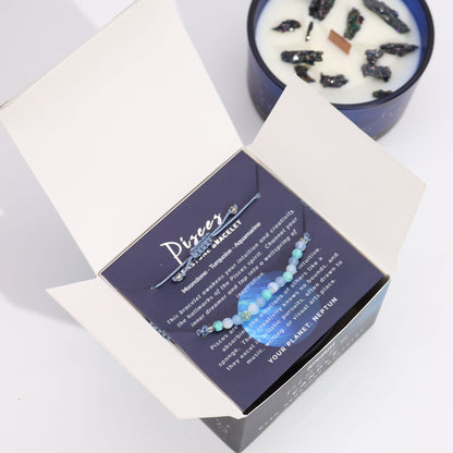 Pisces Zodiac Crystal Candle with Gemstone Bracelet - Crystal Nest