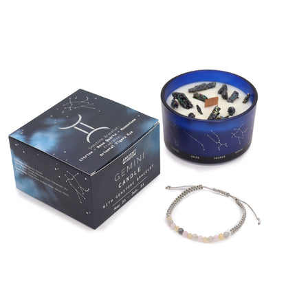 Gemini Zodiac Crystal Candle with Gemstone Bracelet - Crystal Nest