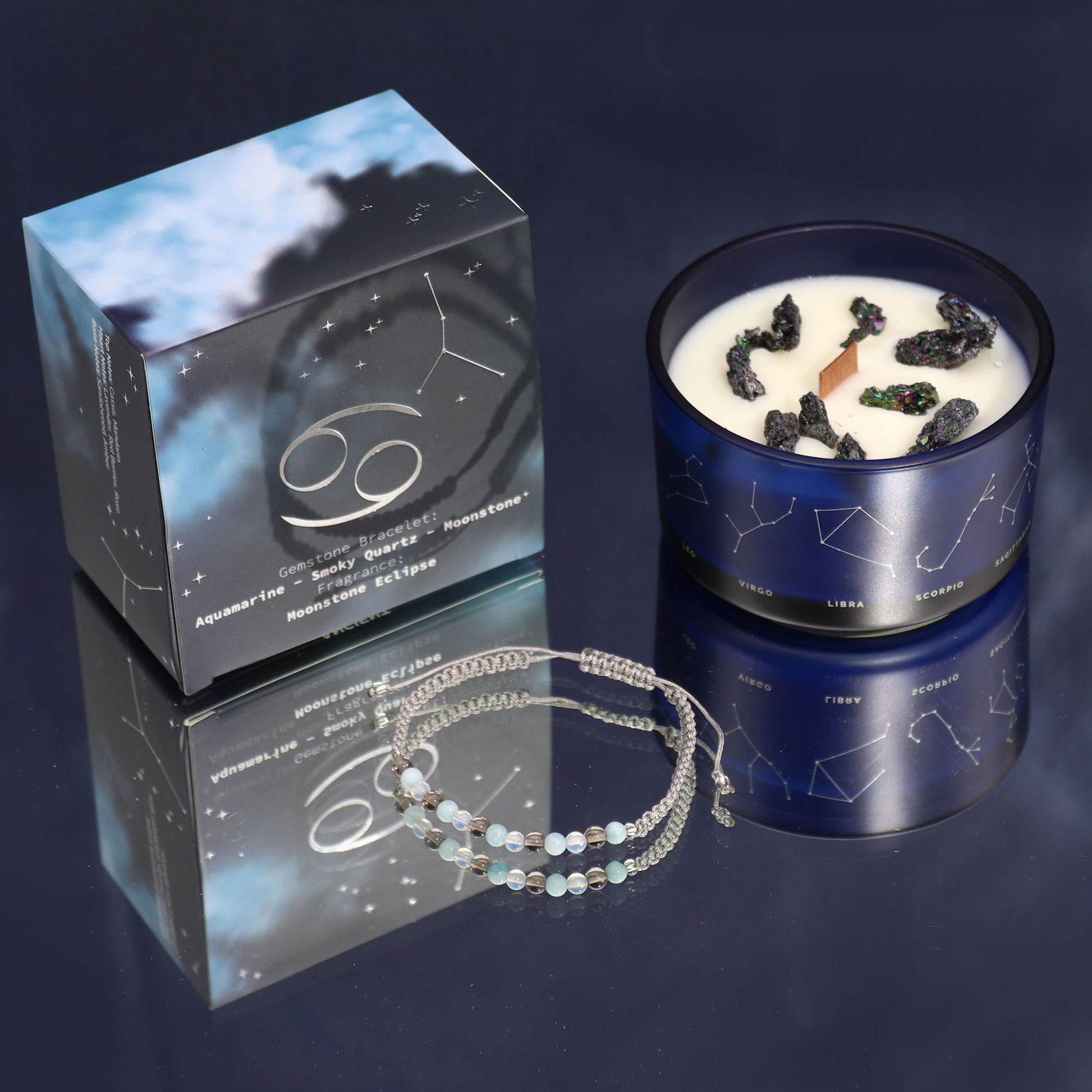 Cancer Zodiac Crystal Candle with Gemstone Bracelet - Crystal Nest