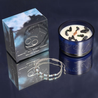 Cancer Zodiac Crystal Candle with Gemstone Bracelet - Crystal Nest