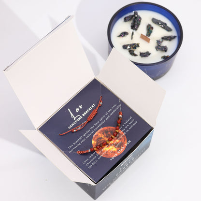 Leo Zodiac Crystal Candle with Gemstone Bracelet - Crystal Nest