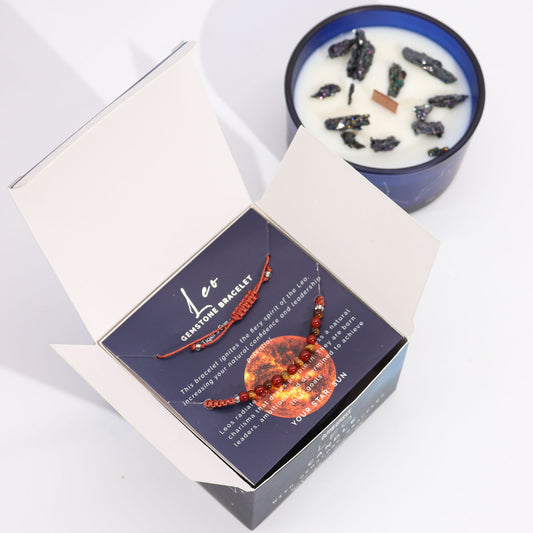 Leo Zodiac Crystal Candle with Gemstone Bracelet - Crystal Nest