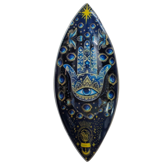 Blue Hamsa Hand Enamel Incense Bowl - Crystal Nest