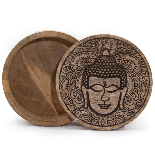 Black Buddha Round Wooden Box